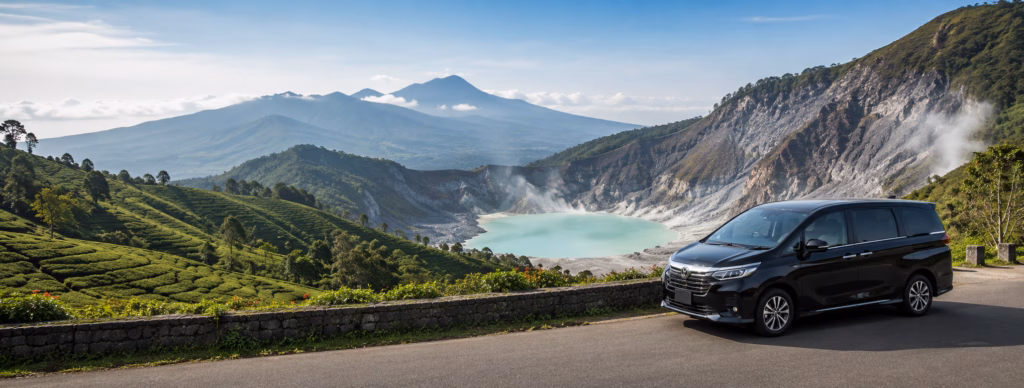 Bandung private driver itinerary through Lembang, tea plantation, volcano view, Kawah Putih, and Ciwidey