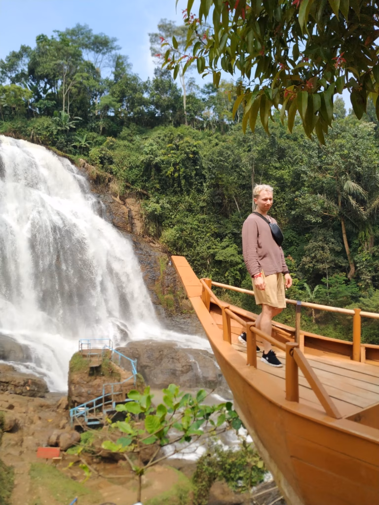 in front of curug cikondang waterfall