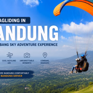 Tandem paragliding above Lembang Bandung with panoramic mountain and city views