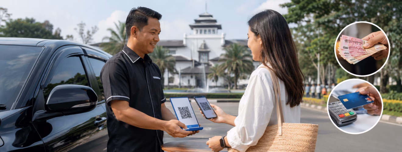 Bandung Driver payment options with QRIS, cash, and card payment for private driver service in Bandung
