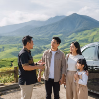 Family enjoying a private Bandung tour with Bandung Driver