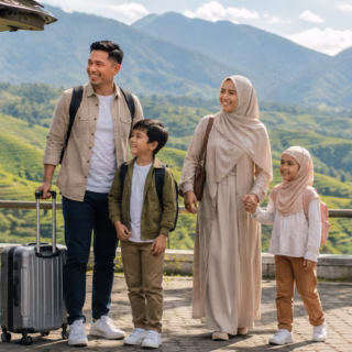 Muslim family enjoying a comfortable Bandung tour with a private driver in the Lembang highlands