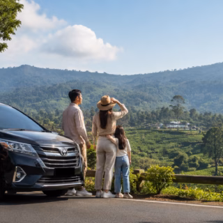 Safe Lembang tour with private driver and family enjoying mountain scenery near Bandung