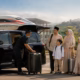 Muslim family group arriving by Whoosh train and using Bandung Driver pickup service from Padalarang or Tegalluar station